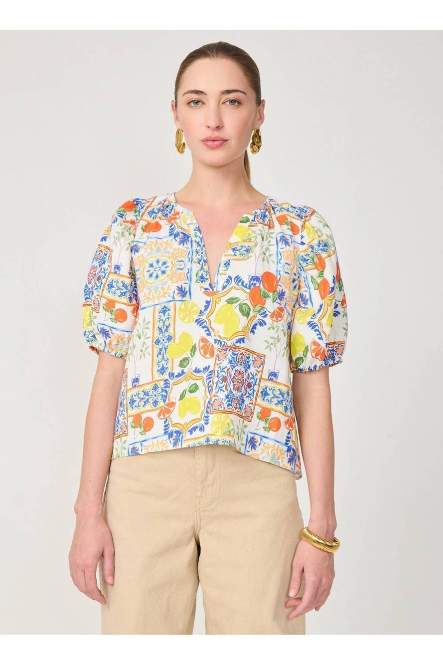 NEW GILNER FARRAR callie short sleeve blouse in naples print